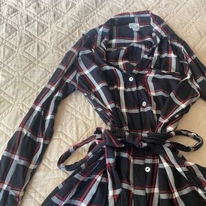 FRANCESCA’S BLUE RAIN Plaid Button Down Mini Dress